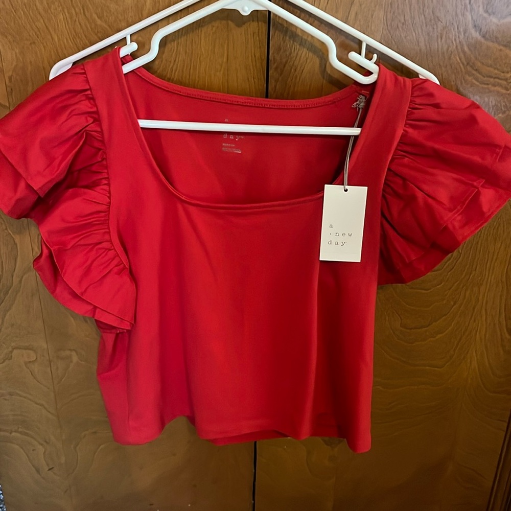 Nwt red flutter sleeve top